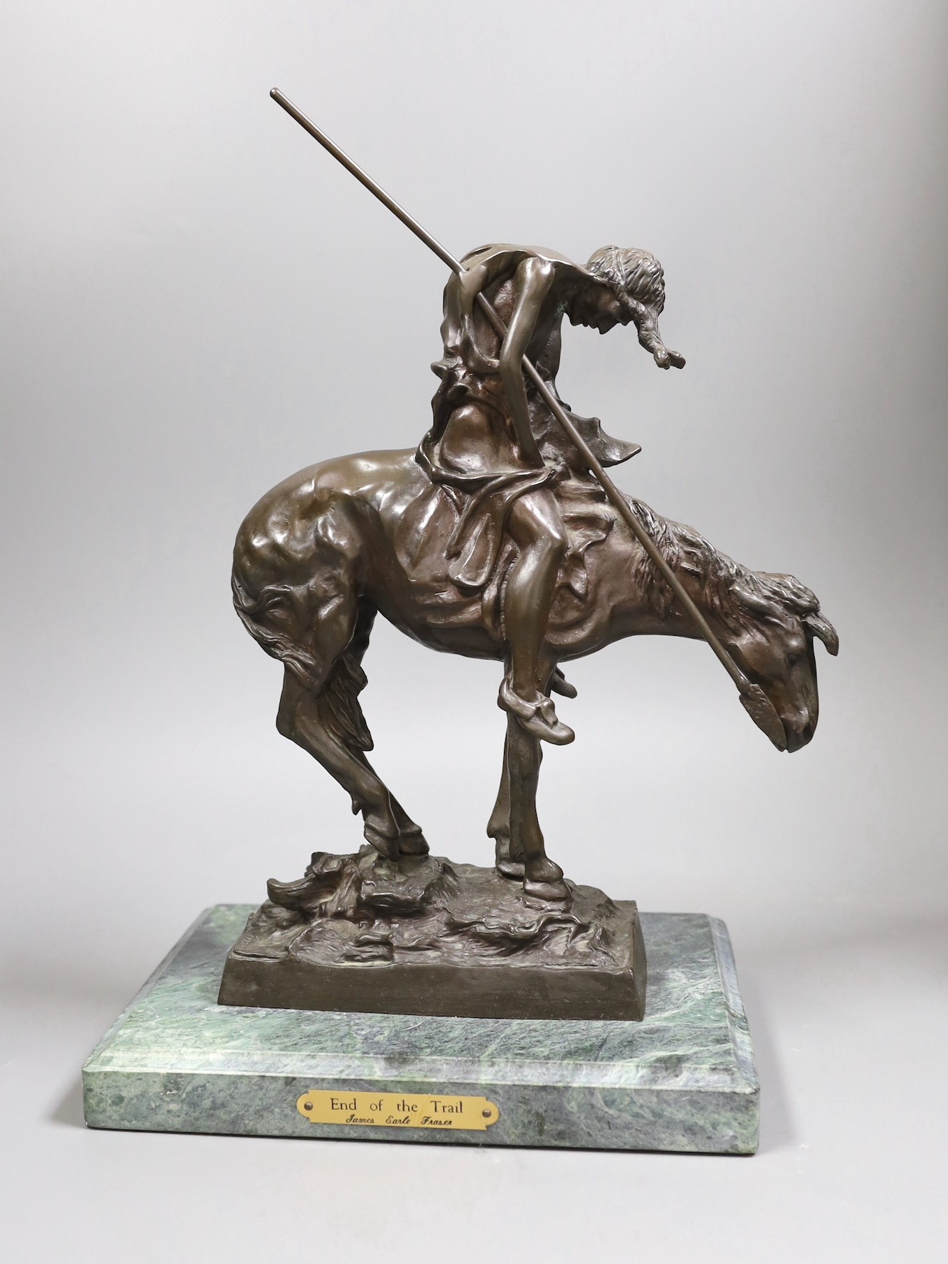 After James Earle Fraser, bronze group, ‘End of the Trail’ on marble base, 40cm total height